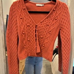 Lush Rust Cable Knit Cardigan